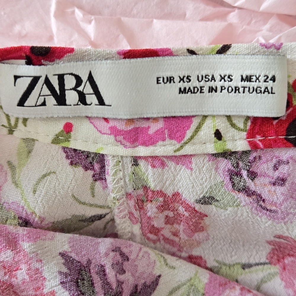 Zara Pink Floral Wrap Midi Skirt Rose Print Tie Waist Size XS Flowy Resortwear - Picture 9 of 11